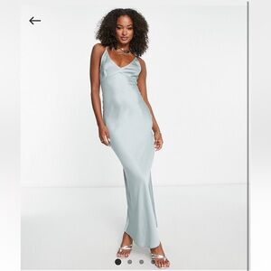 Satin maxi apex slip dress gown in Dusty Blue